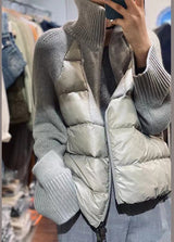 Women’s Grey Turtleneck Sweater | Zip Up Knit Jumper with Patchwork Design