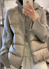 Women’s Grey Turtleneck Sweater | Zip Up Knit Jumper with Patchwork Design