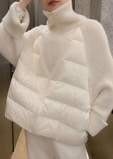 Women’s Grey Turtleneck Sweater | Zip Up Knit Jumper with Patchwork Design