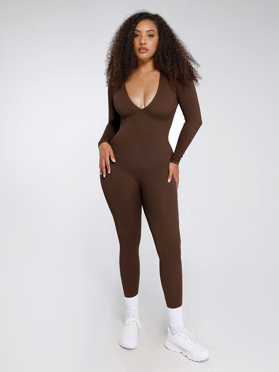 Wholesale Seamless Deep V Tummy Control Waist Cinching Catsuit