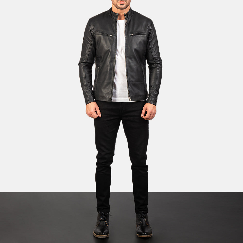 Men’s Black Biker Jacket in Modern Slim Fit | Stylish Leather Look Jacket