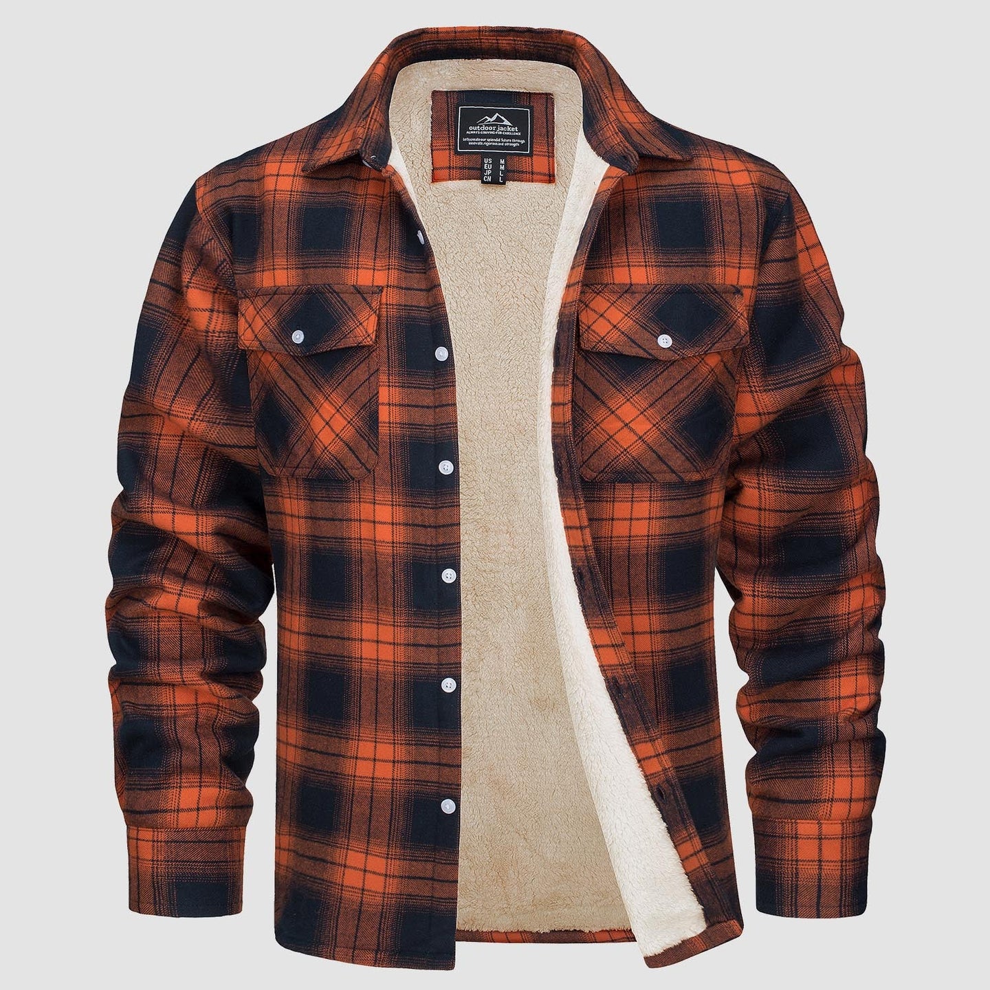 Men’s Fleece Lined Plaid Jacket in Cotton Shirt Style | Warm Winter Casual Coat