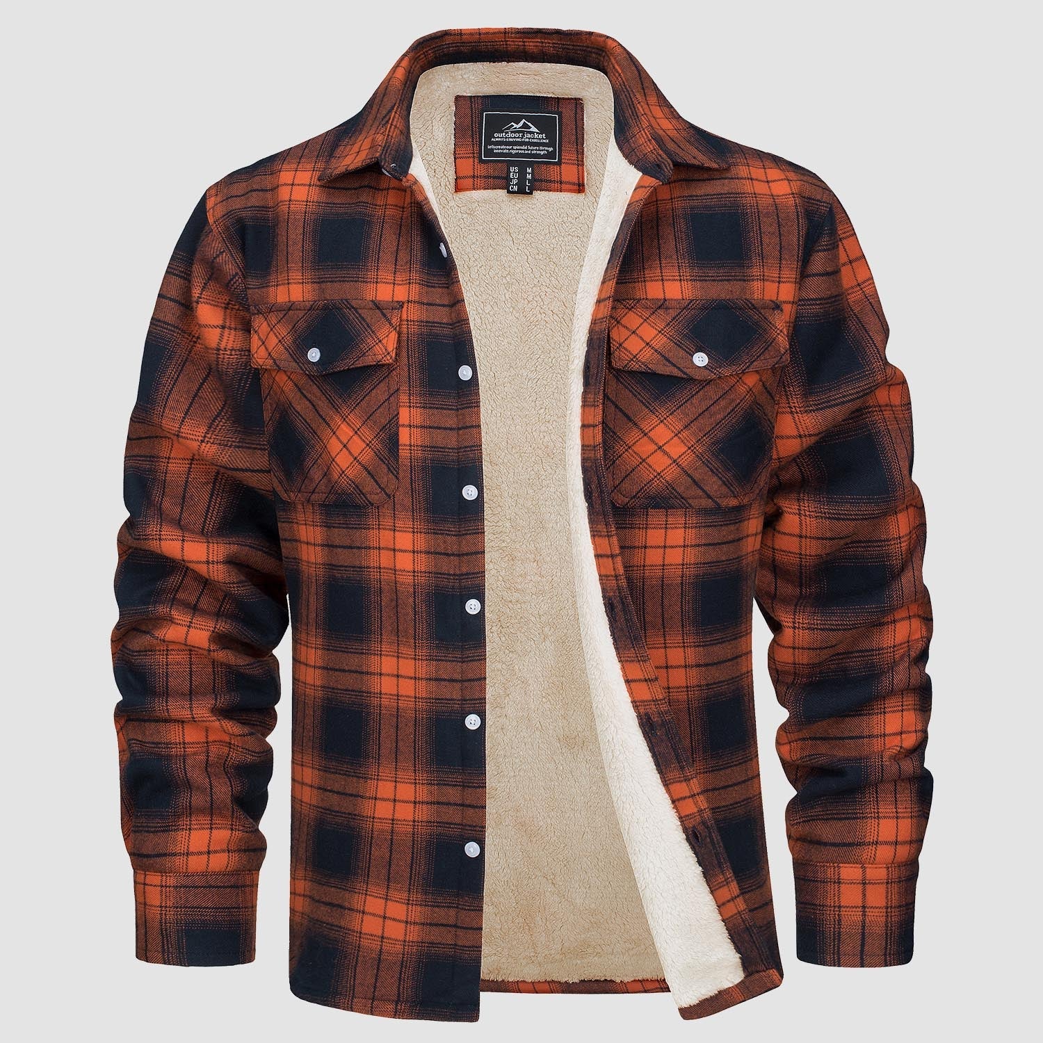Men’s Fleece Lined Plaid Jacket in Cotton Shirt Style | Warm Winter Casual Coat