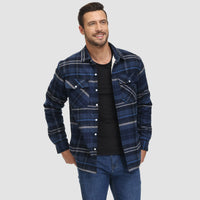 Men’s Fleece Lined Plaid Jacket in Cotton Shirt Style | Warm Winter Casual Coat