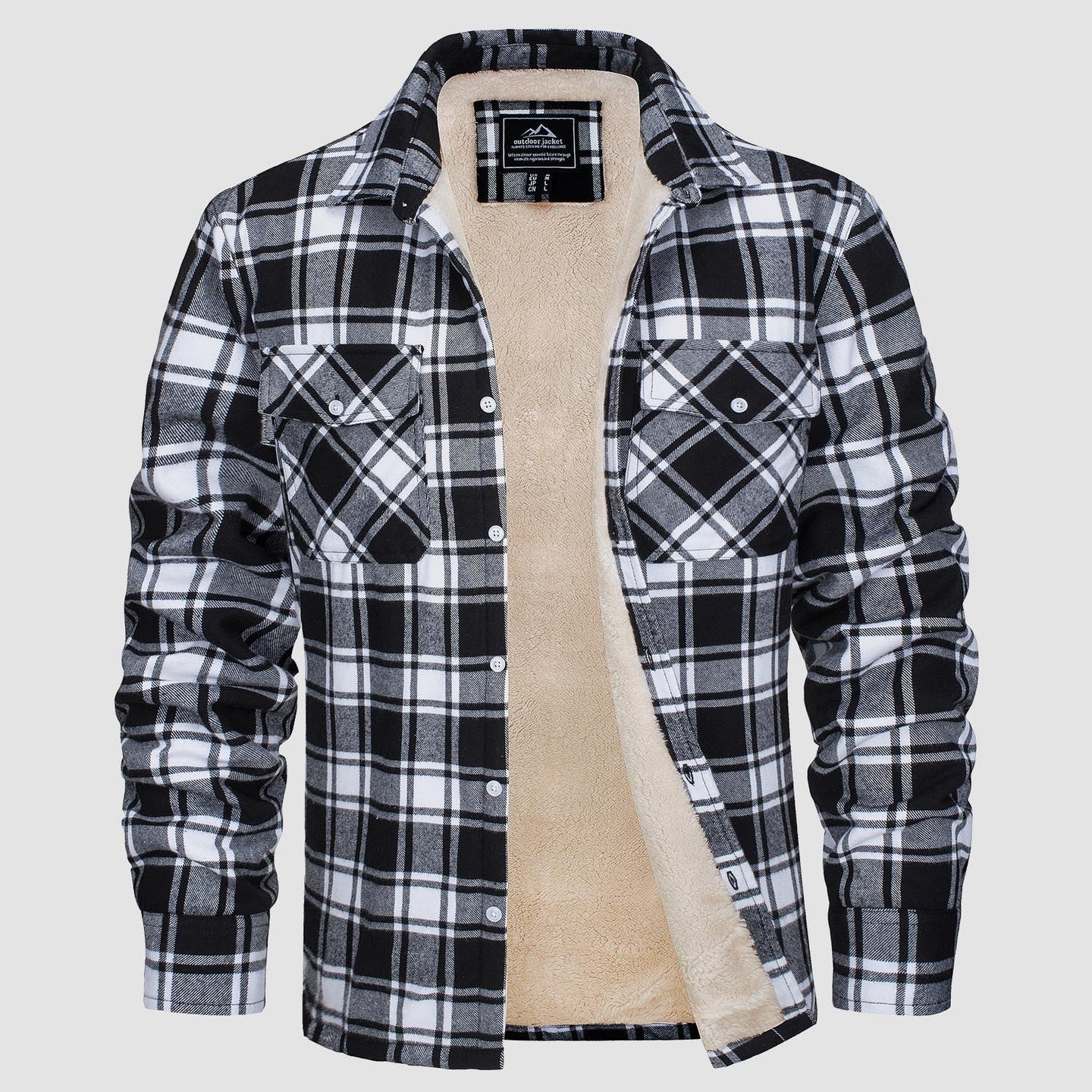 Men’s Fleece Lined Plaid Jacket in Cotton Shirt Style | Warm Winter Casual Coat