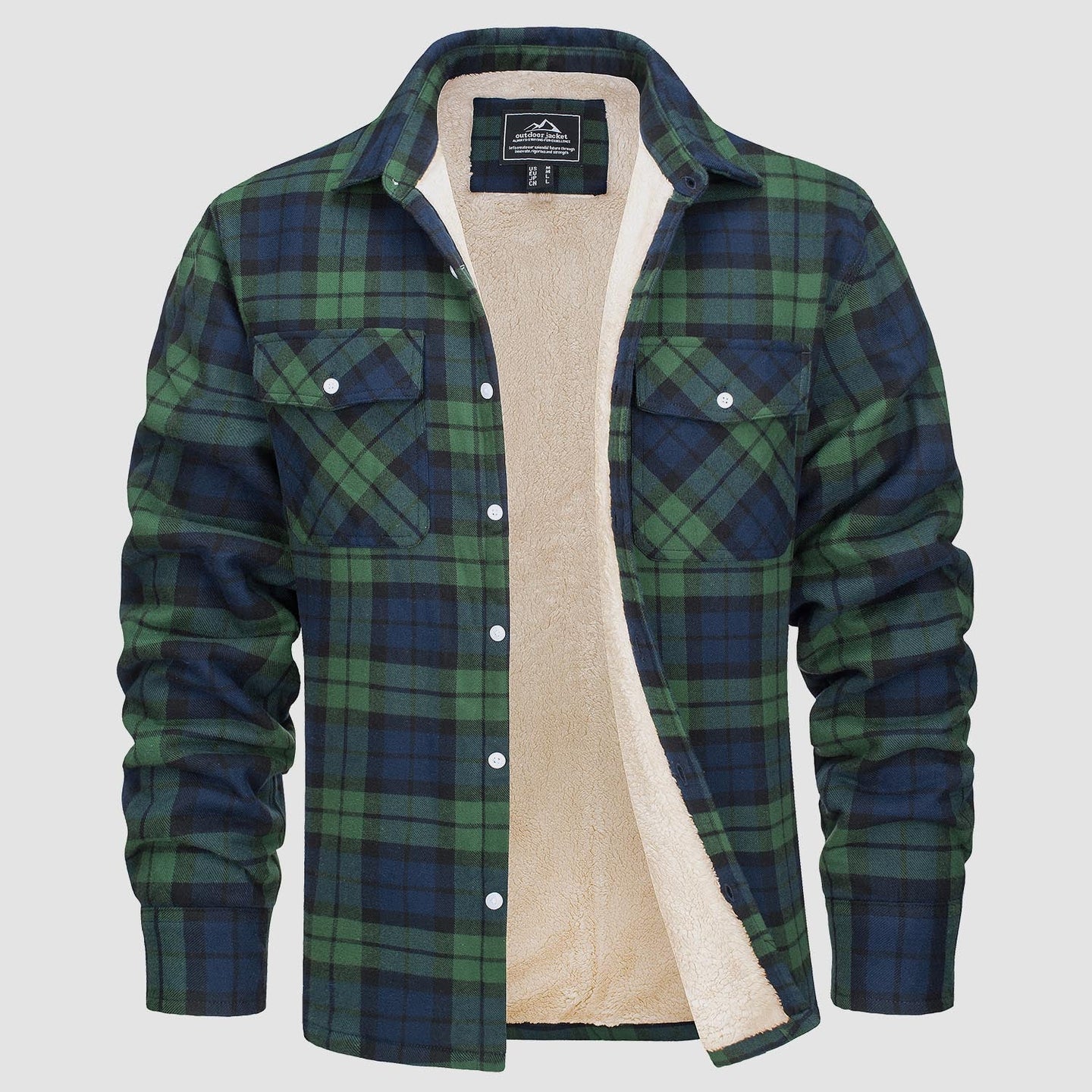 Men’s Fleece Lined Plaid Jacket in Cotton Shirt Style | Warm Winter Casual Coat