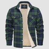 Men’s Fleece Lined Plaid Jacket in Cotton Shirt Style | Warm Winter Casual Coat