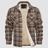 Men’s Fleece Lined Plaid Jacket in Cotton Shirt Style | Warm Winter Casual Coat