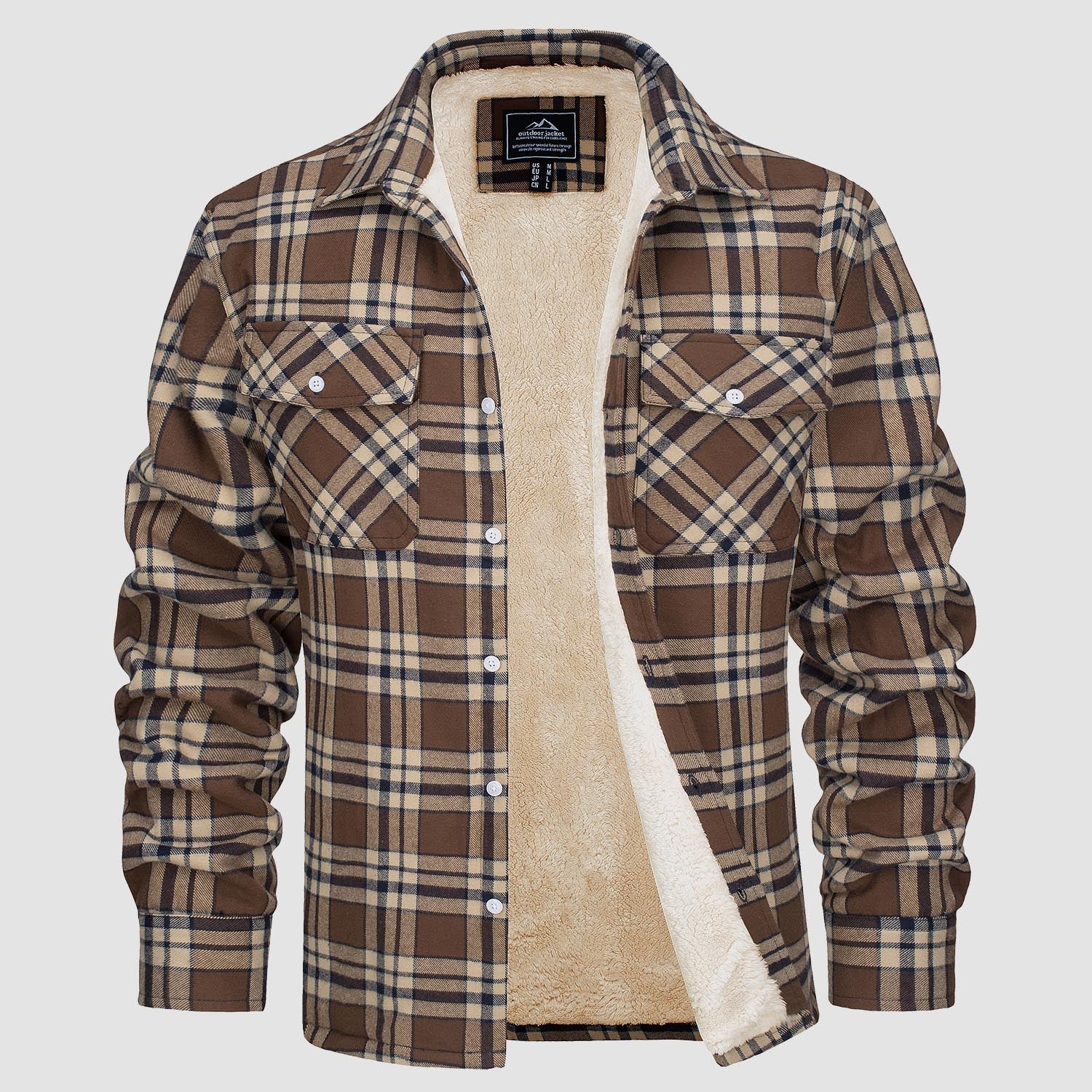 Men’s Fleece Lined Plaid Jacket in Cotton Shirt Style | Warm Winter Casual Coat