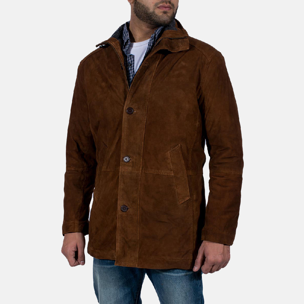 Men’s Brown Suede Jacket with Hooded Winter Style | Warm Casual Coat