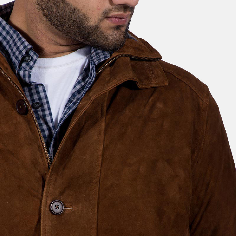 Men’s Brown Suede Jacket with Hooded Winter Style | Warm Casual Coat