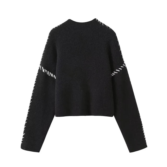 Women’s Black Knit Sweater with Subtle Detailing | Elegant Winter Jumper