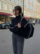 Women’s Black Knit Sweater with Subtle Detailing | Elegant Winter Jumper