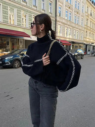 Women’s Black Knit Sweater with Subtle Detailing | Elegant Winter Jumper