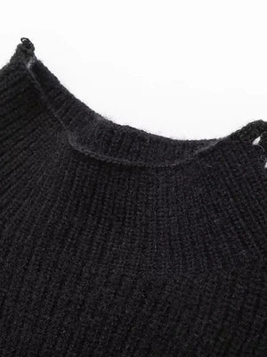 Women’s Black Knit Sweater with Subtle Detailing | Elegant Winter Jumper