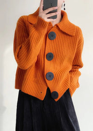 Women’s Knit Cardigan with Peter Pan Collar | Vintage Cropped Jumper for Autumn