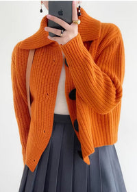 Women’s Knit Cardigan with Peter Pan Collar | Vintage Cropped Jumper for Autumn
