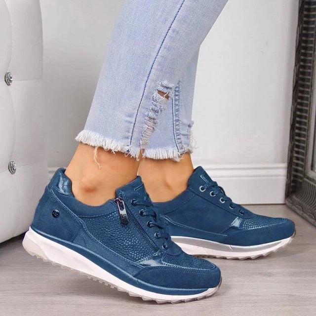 Women’s Casual Sneakers | Metallic Accent | Side Zip | Platform Sole