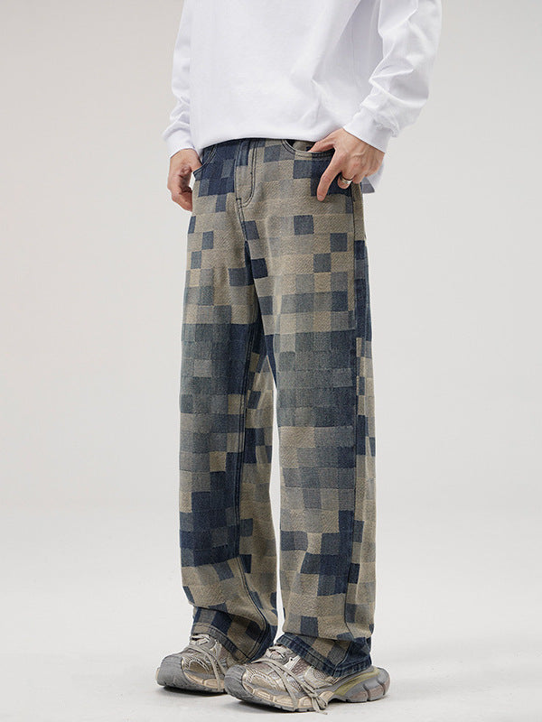 Men’s Baggy Jeans in Pixel Camo Streetwear Style | Loose Fit Denim Trousers