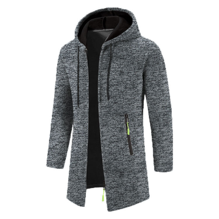 Men’s Zip Up Cardigan in Longline Hoodie Style | Warm Knitted Jumper