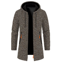 Men’s Zip Up Cardigan in Longline Hoodie Style | Warm Knitted Jumper