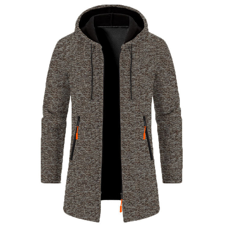 Men’s Zip Up Cardigan in Longline Hoodie Style | Warm Knitted Jumper