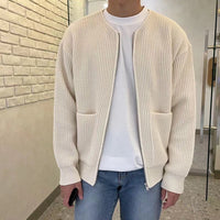 Men’s Zip Up Cardigan Vest in Minimal Knitwear Style | Casual Sleeveless Sweater