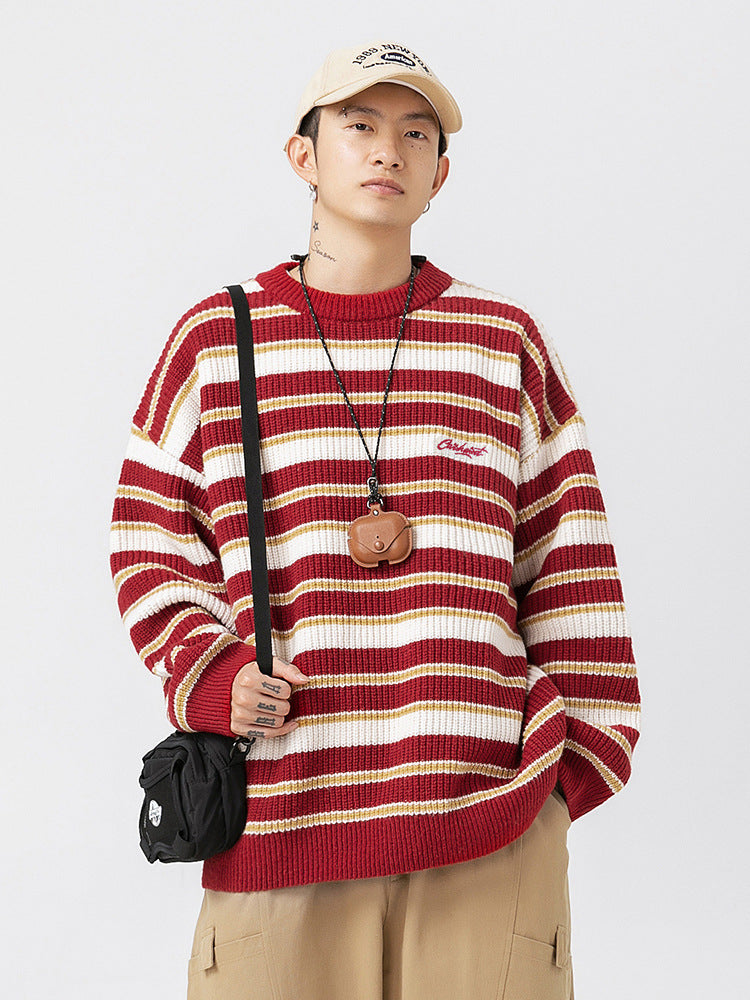 Men’s Striped Knitted Sweater in Casual Loose Fit | Essential Jumper for Winter