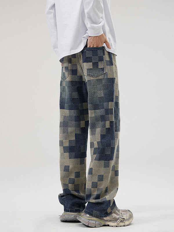 Men’s Baggy Jeans in Pixel Camo Streetwear Style | Loose Fit Denim Trousers