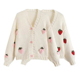 Women’s Cardigan with Strawberry Knit Design | Cute Chunky Knitwear Sweater