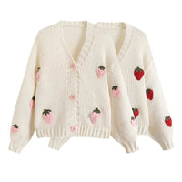Women’s Cardigan with Strawberry Knit Design | Cute Chunky Knitwear Sweater