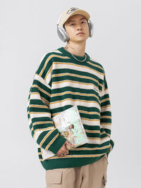 Men’s Striped Knitted Sweater in Casual Loose Fit | Essential Jumper for Winter