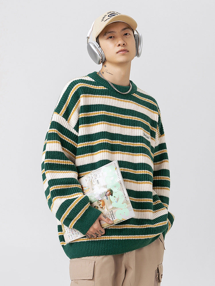 Men’s Striped Knitted Sweater in Casual Loose Fit | Essential Jumper for Winter
