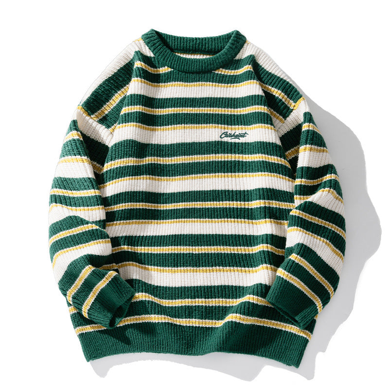 Men’s Striped Knitted Sweater in Casual Loose Fit | Essential Jumper for Winter