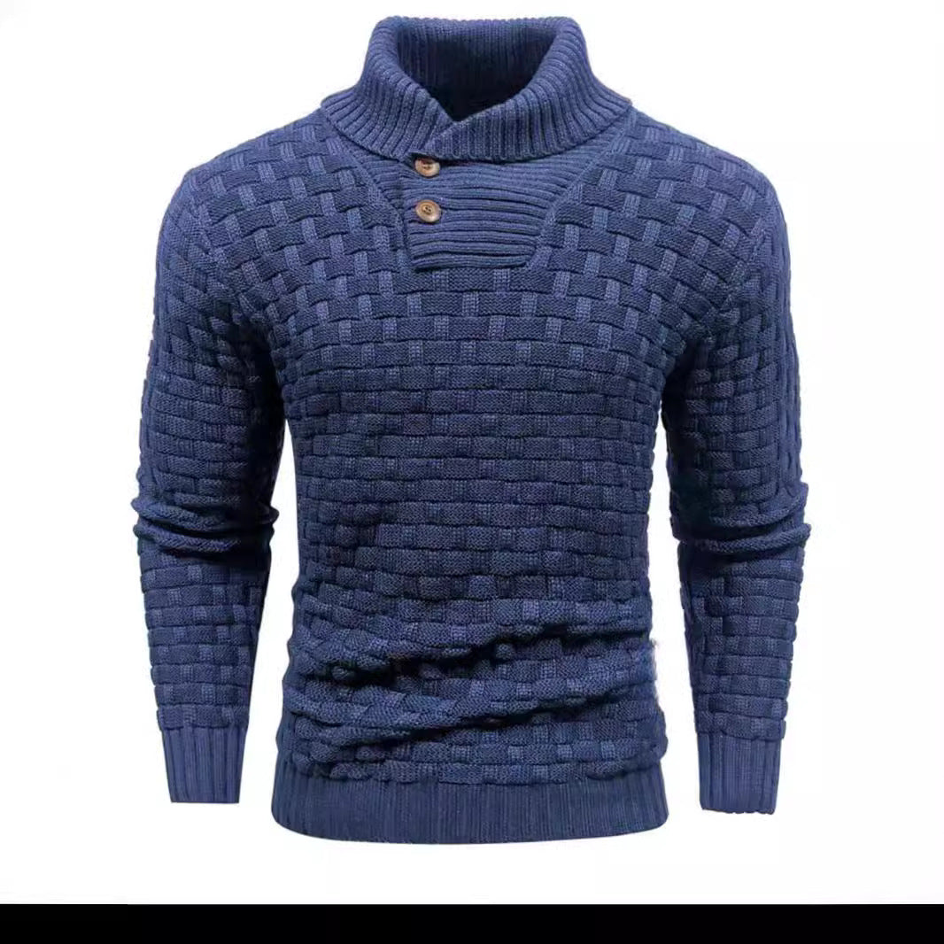 Men’s Button Neck Sweater in Textured Knit Style | Warm Pullover Jumper