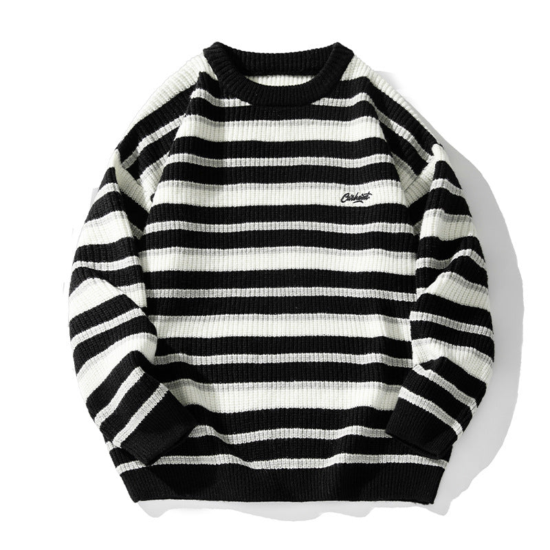 Men’s Striped Knitted Sweater in Casual Loose Fit | Essential Jumper for Winter