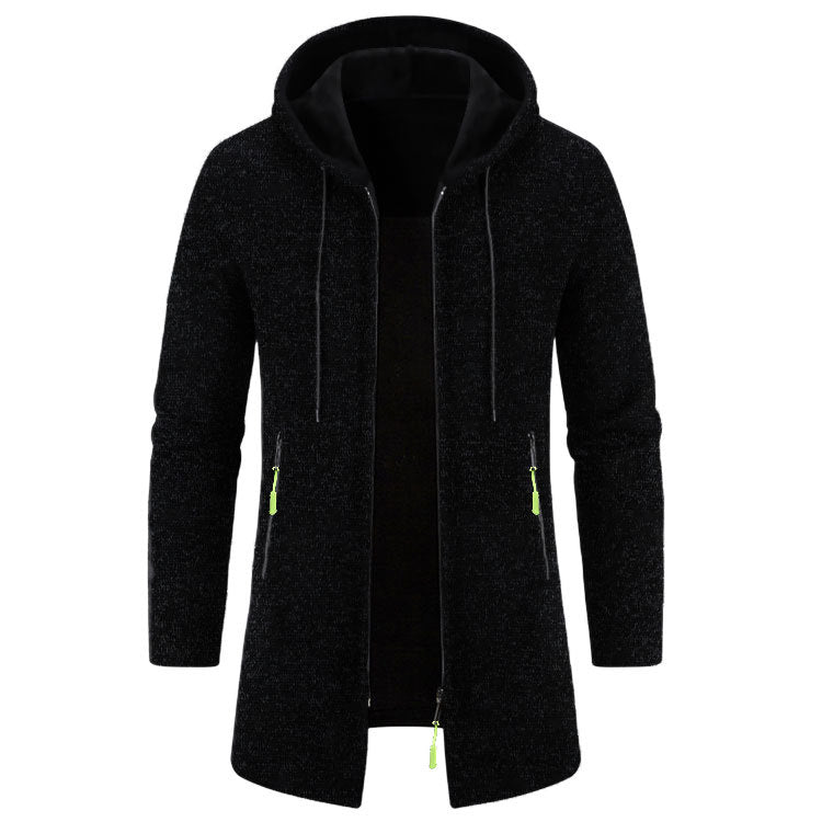 Men’s Zip Up Cardigan in Longline Hoodie Style | Warm Knitted Jumper