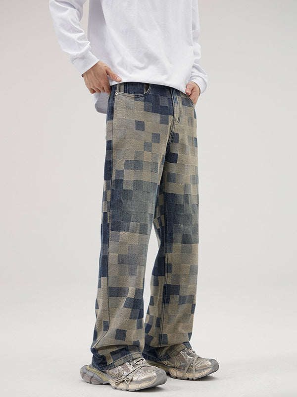 Men’s Baggy Jeans in Pixel Camo Streetwear Style | Loose Fit Denim Trousers