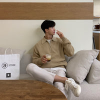 Men’s Long Sleeve Polo in Half Zip Sweatshirt Style | Casual Smart Knit Top