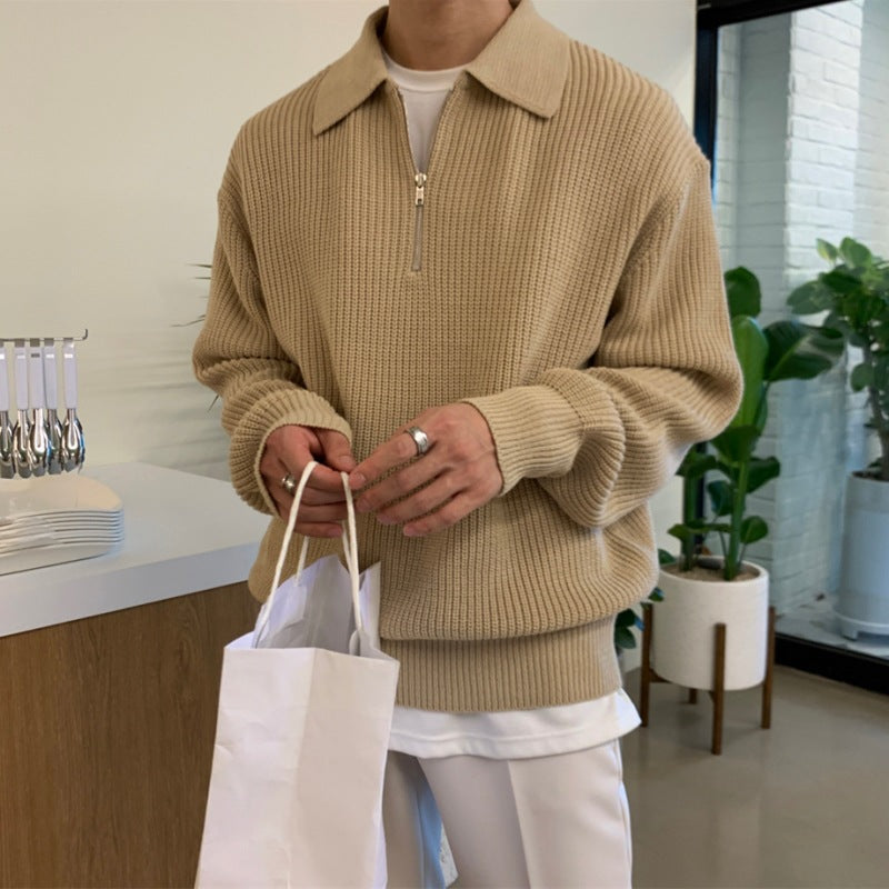 Men’s Long Sleeve Polo in Half Zip Sweatshirt Style | Casual Smart Knit Top