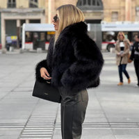 Women’s Faux Fur Winter Coat with Fold-Over Collar | Elegant Fluffy Jacket