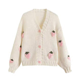 Women’s Cardigan with Strawberry Knit Design | Cute Chunky Knitwear Sweater