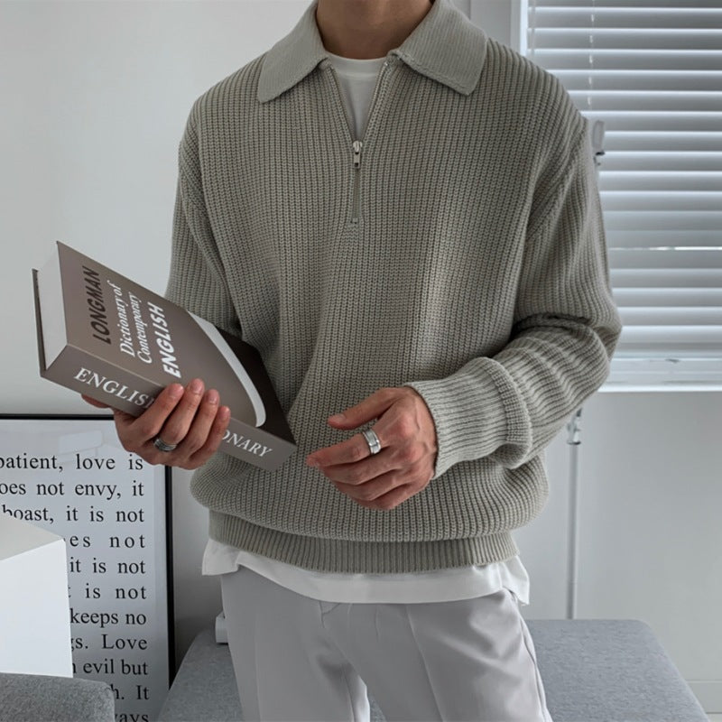 Men’s Long Sleeve Polo in Half Zip Sweatshirt Style | Casual Smart Knit Top