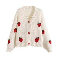 Women’s Cardigan with Strawberry Knit Design | Cute Chunky Knitwear Sweater