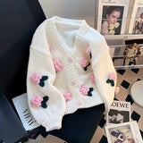 Women’s Cardigan with 3D Floral Knit Design | Chunky Ladies Cardigan Sweater