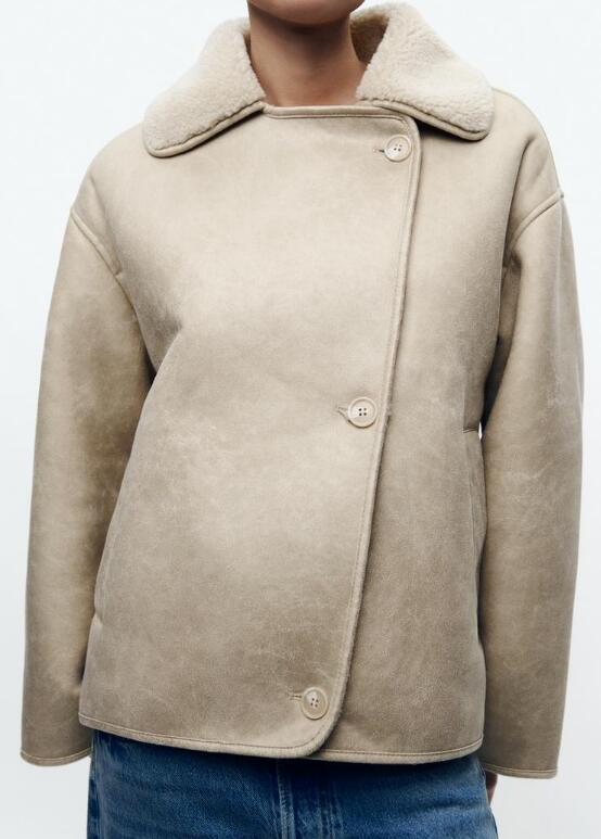 Women’s Leather Look Winter Jacket with Oversized Fit | Stylish Ladies Coat