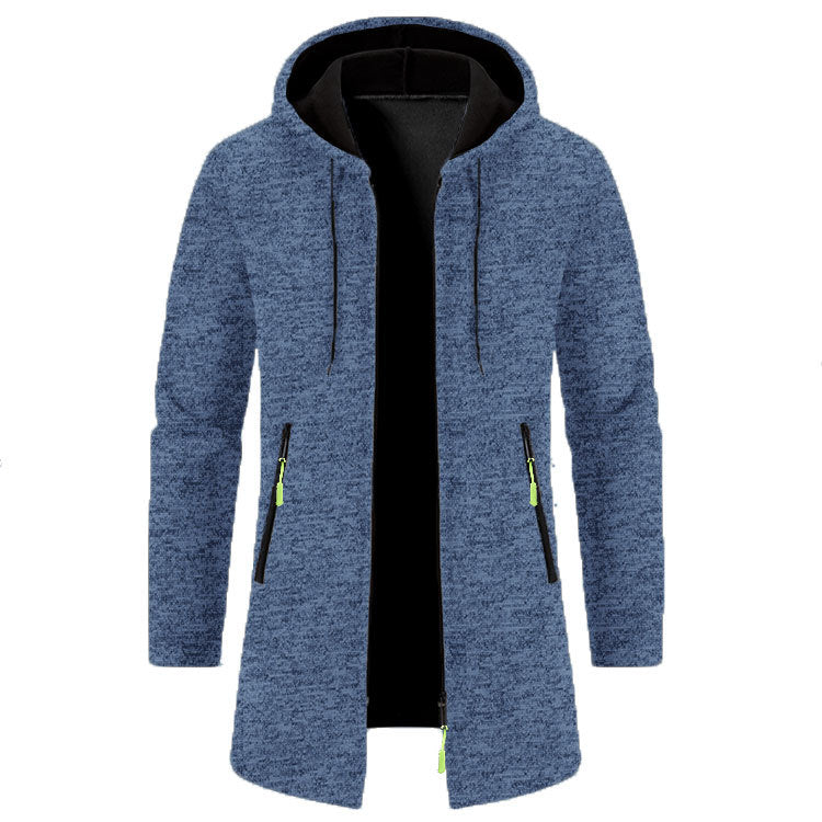 Men’s Zip Up Cardigan in Longline Hoodie Style | Warm Knitted Jumper