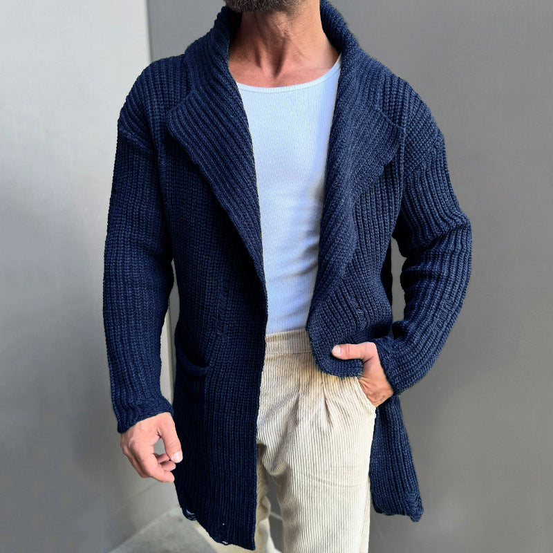 Men’s Knit Vest Cardigan with Stand Collar | Mid-Length Smart Casual Layer
