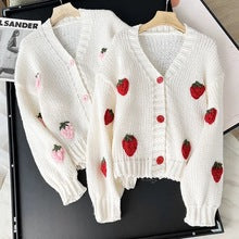 Women’s Cardigan with Strawberry Knit Design | Cute Chunky Knitwear Sweater