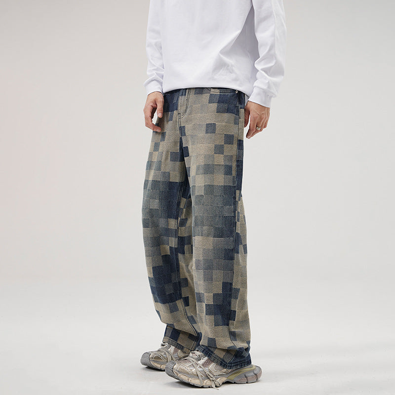 Men’s Baggy Jeans in Pixel Camo Streetwear Style | Loose Fit Denim Trousers